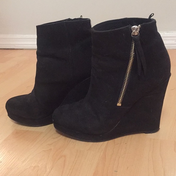 Black High Wedge Booties - Picture 1 of 7